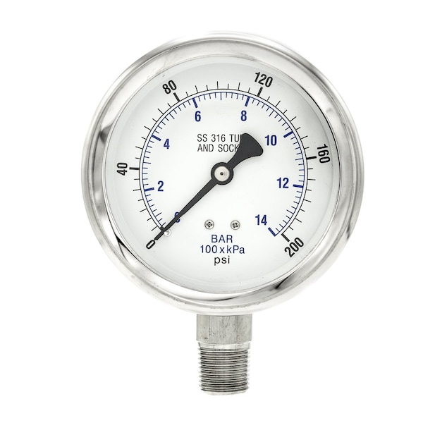 Pic Gauges 4 in Dial, 1/2 in NPT Male Lower Location, Stainless Steel Case Material PRO-301D-402G-01 - main